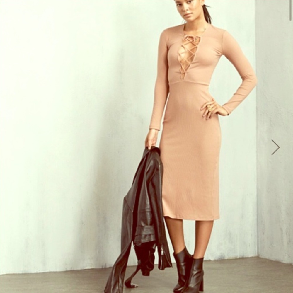 REFORMATION Edison Ribbed Midi Dress Lace Up